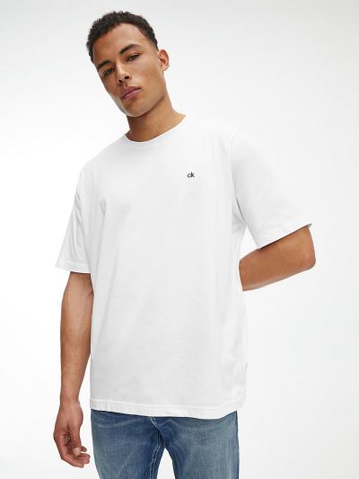 Calvin Klein Ruhák HU115654 | Calvin Klein Plus Size Organic Cotton Logo Férfi Póló Világos Fehér